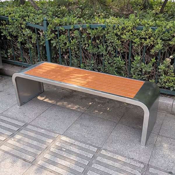 不锈钢实木樟子松休闲坐凳公园椅北京定制